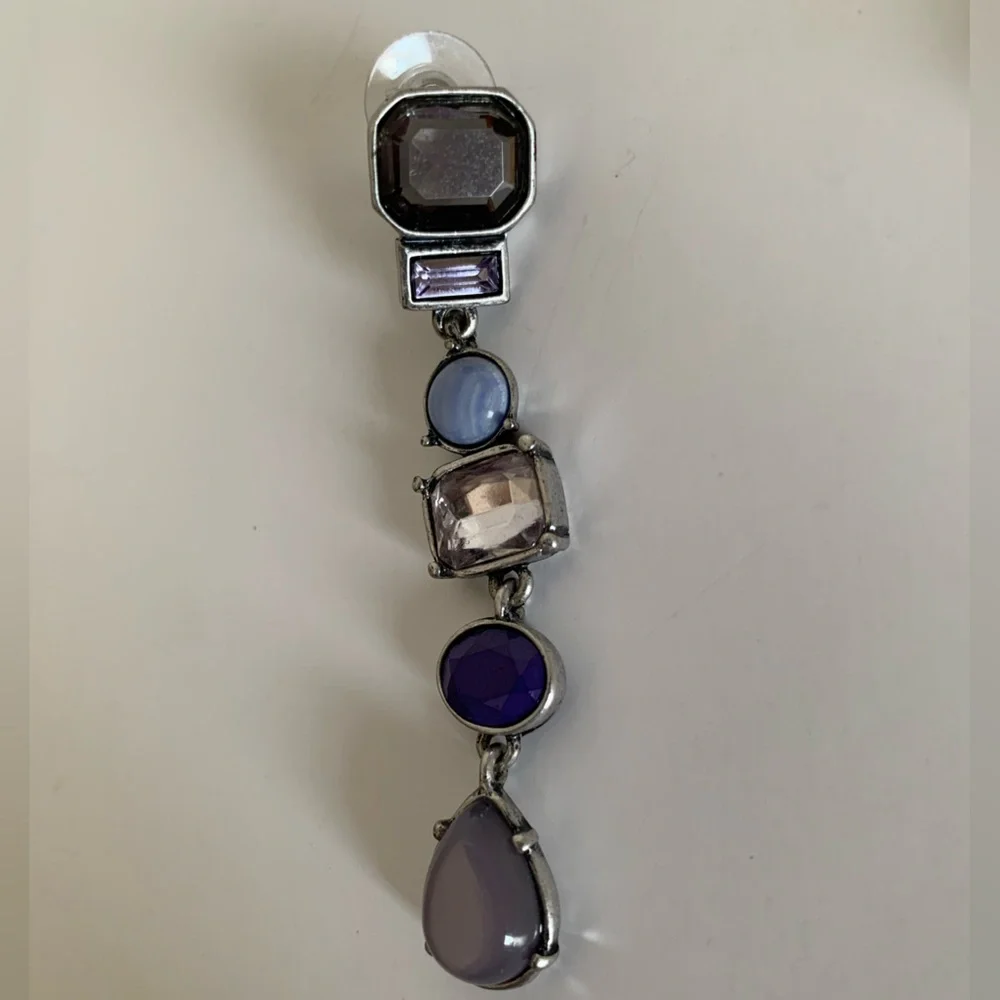 Chico's Earrings Dangle Silver Blue Jeweled Tones Clear Rhinestone - Picture 2 of 7